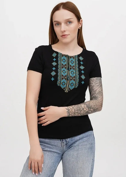 Ladies Hutsulka embroidered shirt – turquoise