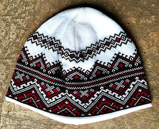 White Embroidered Knit Cap