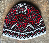 Knit Hat with Embroidery Design in red-black
