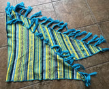 Blue and Yellow Embroidery Design Triangular Shawl 48" wide x 22" high