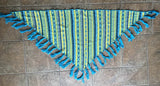 Blue and Yellow Embroidery Design Triangular Shawl 48" wide x 22" high
