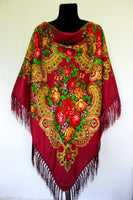 Burgundy Floral Shawl 55 in.