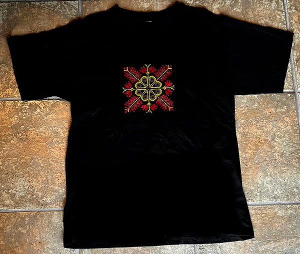 Black T-shirt with embroidery design (size M, unisex)
