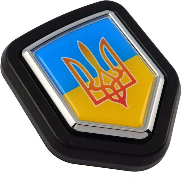 Ukraine Flag with trident on Shield Shaped Grill Badge
