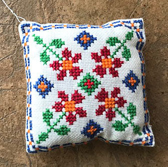 Embroidered Pin Cushion (or ornament) in floral design