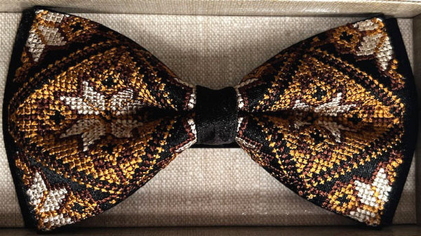 Bronze Tone Embroidered Bow Tie