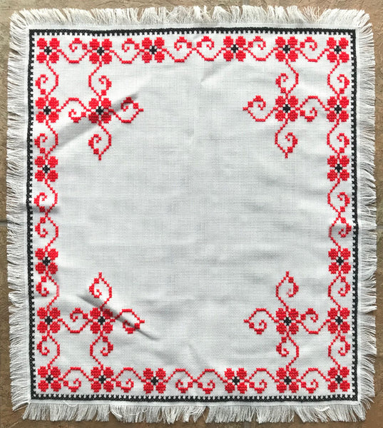 Hand Embroidered Servetka 19 in. red