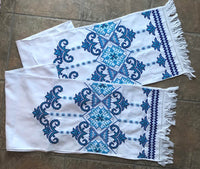 Set of Embroidered Rushnyks with Blue Design 76 in.