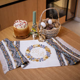XB Woven Rushnyk, brown-blue vinok - Basket cover/runner