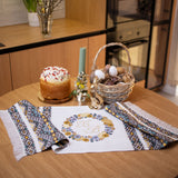 XB Woven Rushnyk, brown-blue vinok - Basket cover/runner