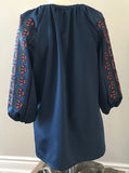 Navy Blue Satin Embroidered Blouse S/M