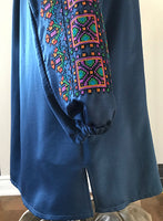Navy Blue Satin Embroidered Blouse S/M