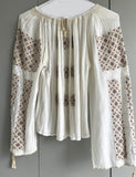 Gauze Embroidered Blouse in beige design - S