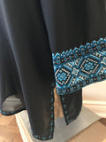 Black with Blue Embroidery Crepe Blouse - Large