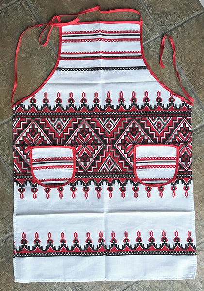 Red Embroidery linen-look Apron