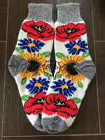 Women's socks with poppy and sunflower on white