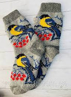 Birds and Berries on Grey Ladies Wool Socks