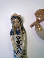 Man playing sopilka, Ukrainian Maiden - 2 pieces in fired, glazed clay