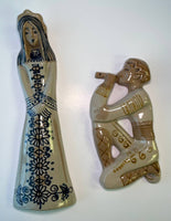 Man playing sopilka, Ukrainian Maiden - 2 pieces in fired, glazed clay