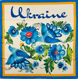 Blue Silky Petrykivka Ukraine Floral Shawl, 36 in
