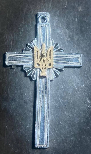Silver Cross with 14k gold tryzub