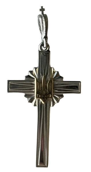 Silver Cross with 14k gold tryzub