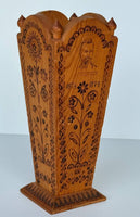 Carved/Burned Wood commemorative vase - Hutsul writer Marko Cheremshyna