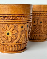 Set of 2 Carved Wooden decorative mugs with inlay