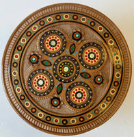 Medium Round Carved Wooden Box with inlay