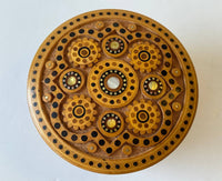 Small Round Carved Wooden Box with inlay