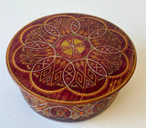 Vintage Medium Round Carved Painted Wooden Box