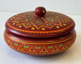 Medium Round Carved Painted Wooden Box