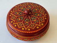 Medium Round Carved Painted Wooden Box