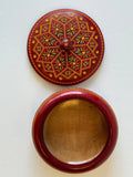 Medium Round Carved Painted Wooden Box