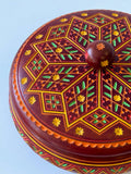 Medium Round Carved Painted Wooden Box