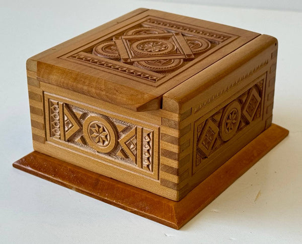 Small Square Carved Wooden Box