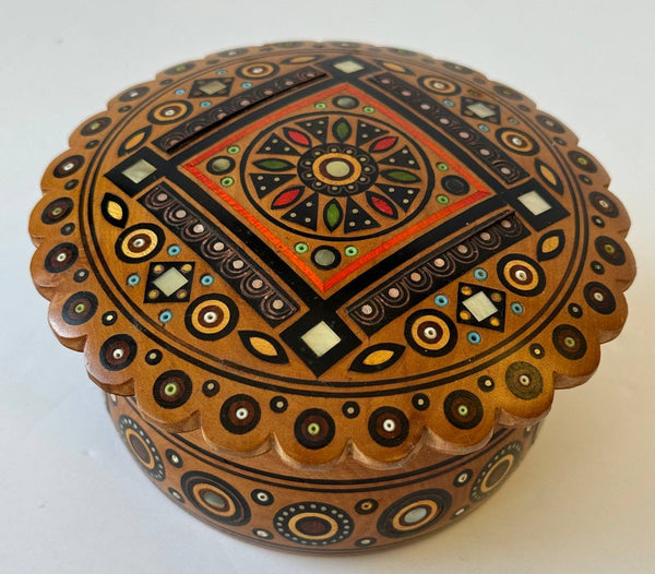 Small Round Wooden Box with inlay