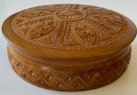 Medium Round Carved Wooden Box