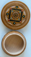 Small Round Wooden Box with inlay and carving