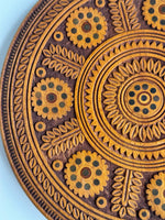 Wooden Plate "Sunflowers" with Inlay, carving