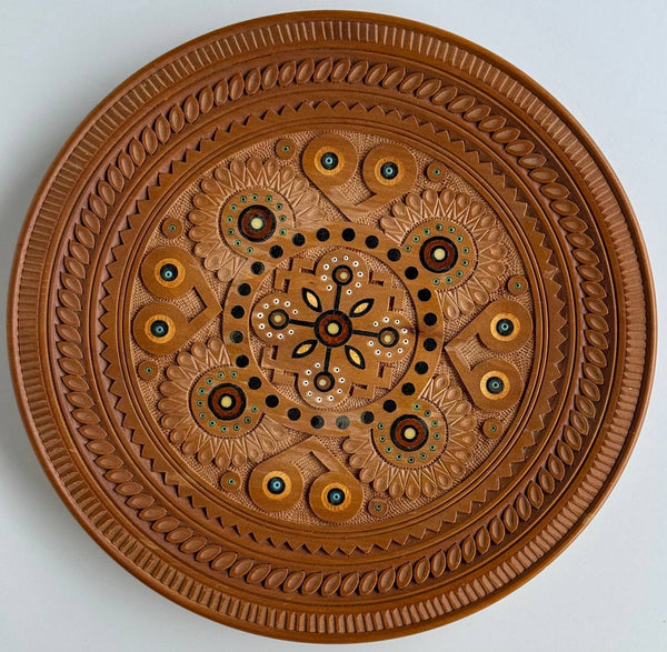 Wooden Plate with Inlay, carving