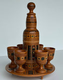 Decorative Wooden Bottle with inlay - Set with 6 glasses