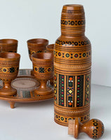 Decorative Wooden Bottle with inlay - Set with 6 glasses