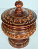 Dark Wooden Carved Urn - Signed