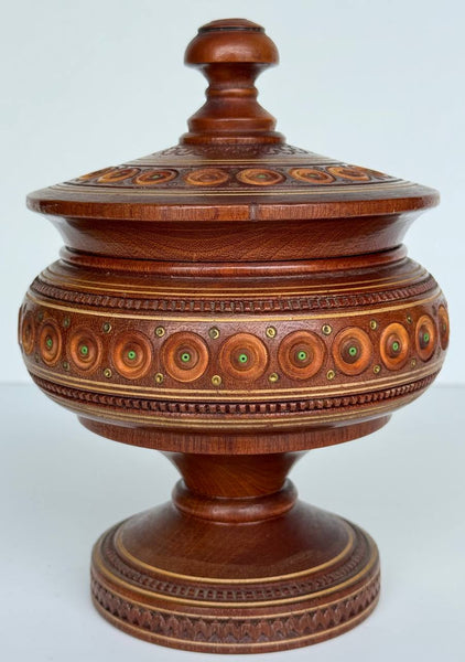 Dark Wooden Carved Urn - Signed