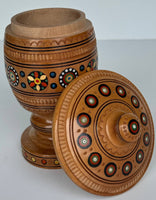 Small Wooden Urn with inlay, carving - Signed