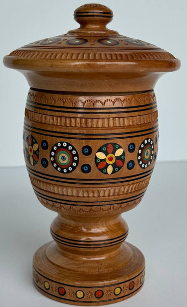 Small Wooden Urn with inlay, carving - Signed