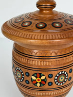 Small Wooden Urn with inlay, carving - Signed