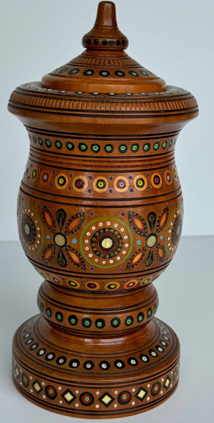 Small Wooden Urn with inlay, carving