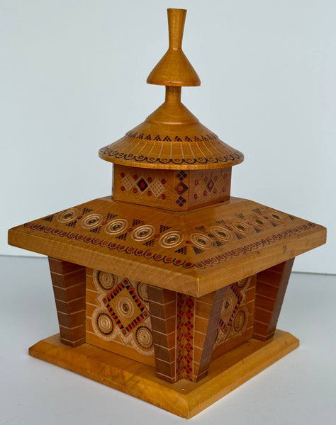 Wooden Church-Shaped Carved Cigarette Dispenser.